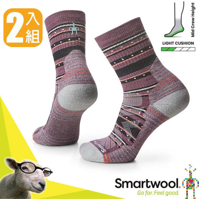 【美國 SmartWool】女款 美麗諾羊毛 全輕量減震蘇拉威西紋中筒襪(2入)/SW001577-J19 紫✿30E010